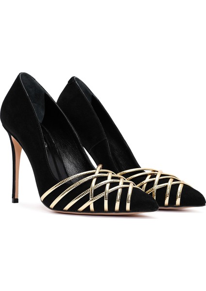 Kadın Siyah Ince Topuklu Süet Deri Stiletto 24WFD122810