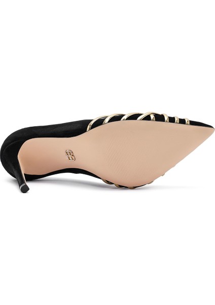Kadın Siyah Ince Topuklu Süet Deri Stiletto 24WFD122810