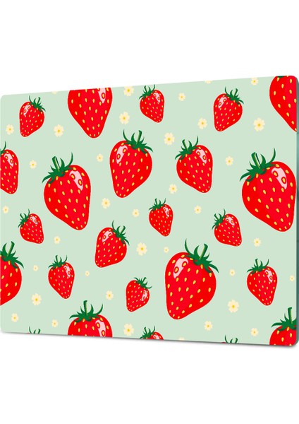 Çiçekli Çilek Desenli Temperli Cam Kesme Tahtası - Cam Kesme Tablası 20*30 Cm