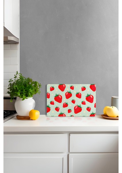 Çiçekli Çilek Desenli Temperli Cam Kesme Tahtası - Cam Kesme Tablası 20*30 Cm fırsatları