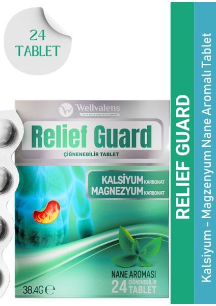 Relief Guard Antacid – Kalsiyum Karbonat ve Magnezyum Karbonatlı Nane Ferahlığı - 24 Çiğnenebilir Tablet M