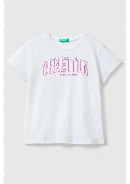 United Colors Of Benetton Baskılı Bisiklet Yaka % 100 Pamuk T Shirt Kız Çocuk T Shirt 3096C10C8