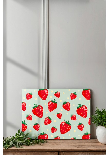 Çiçekli Çilek Desenli Temperli Cam Kesme Tahtası - Cam Kesme Tablası 30*40 Cm