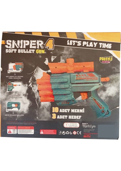 Sniper 4 Girişli Hedefli Dürbünlü Sünger Dart Atan Nerf Tabancası