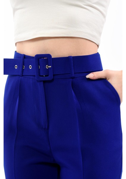 Kadın Dar Paça Klasik Kemerli Kumaş Pantolon - Saks Mavisi modelleri
