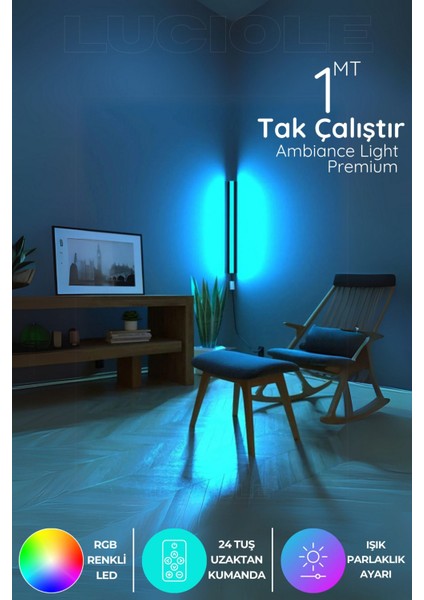 LED Abajur Aplik Gece Lambası Rgb Lambader 16 Renkli Uzaktan Kumandalı Işık 4 Animasyonlu Luciled1