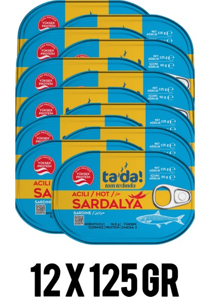 Tada Acılı Sardalya Konserve 12 x 125GR( Hazır Yemek.ton Balığı.şarküteri.deniz Ürünleri.hazır Konserve.)