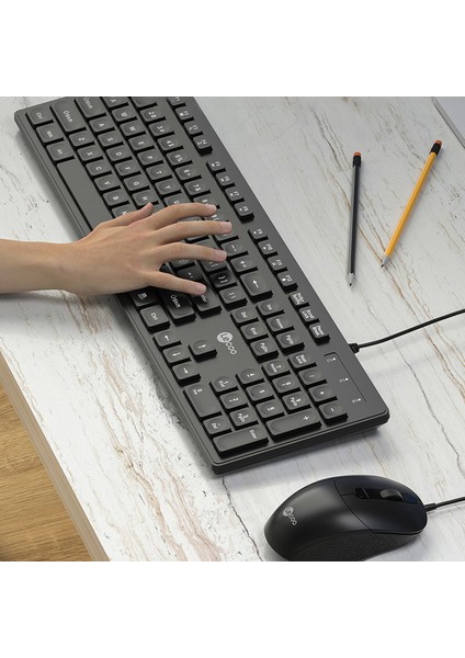 CM102 USB Kablolu Türkçe Q Klavye & Mouse Set Siyah