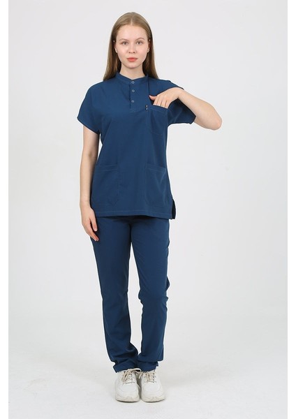 Plumeria Hakim Yaka Petrol Mavi Unisex Uniforma (Likralı) M - Takım - Hayır Isim Yazılmasın fiyatları