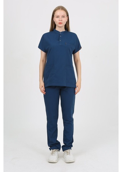 Plumeria Hakim Yaka Petrol Mavi Unisex Uniforma (Likralı) M - Takım - Hayır Isim Yazılmasın modelleri