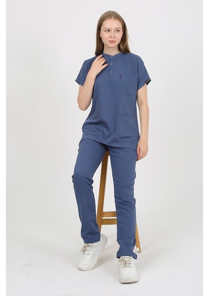 Plumeria Hakim Yaka Indigo Uniforma (Likralı) S - Takım - Hayır Isim Yazılmasın fiyatları
