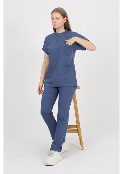 Plumeria Hakim Yaka Indigo Uniforma (Likralı) S - Takım - Hayır Isim Yazılmasın modelleri