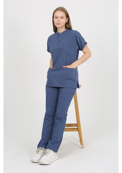 Plumeria Hakim Yaka Indigo Uniforma (Likralı) S - Takım - Hayır Isim Yazılmasın indirimleri