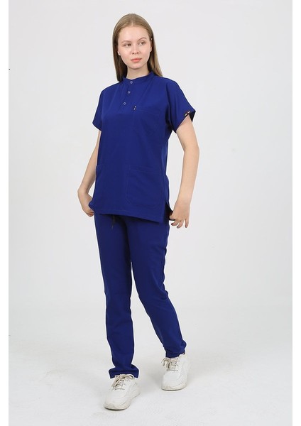 Plumeria Hakim Yaka Saks Mavi Uniforma (Likralı) M - Takım - Hayır Isim Yazılmasın