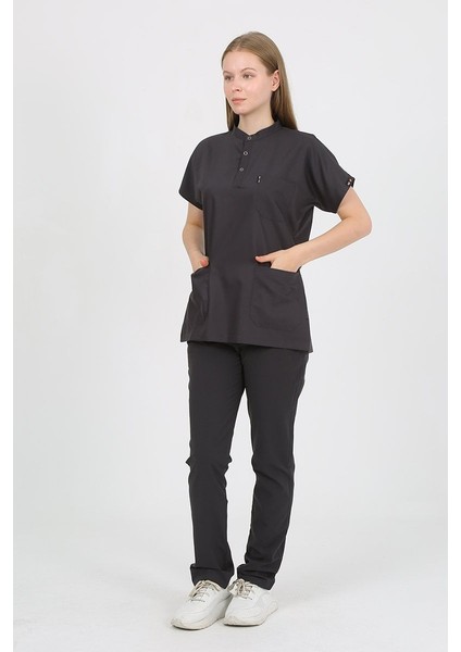 Plumeria Hakim Yaka Füme Uniforma (Likralı) M - Takım - Hayır Isim Yazılmasın