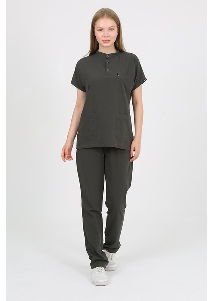 Plumeria Hakim Yaka Koyu Haki Unisex Uniforma (Likralı) Xs - Takım - Hayır Isim Yazılmasın