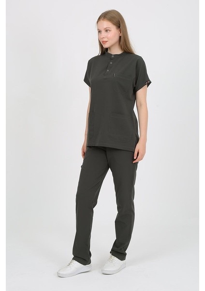 Plumeria Hakim Yaka Koyu Haki Unisex Uniforma (Likralı) Xs - Takım - Hayır Isim Yazılmasın