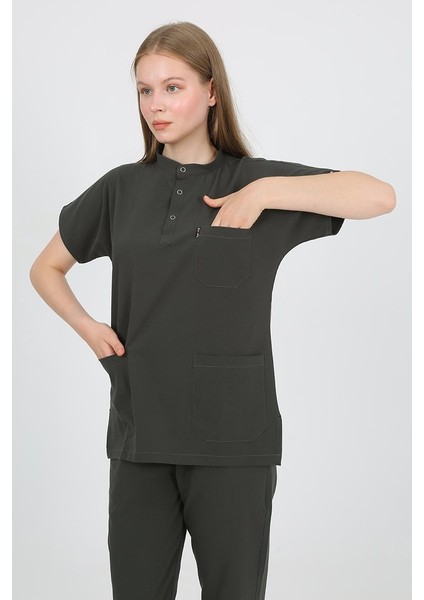 Plumeria Hakim Yaka Koyu Haki Unisex Uniforma (Likralı) Xs - Takım - Hayır Isim Yazılmasın