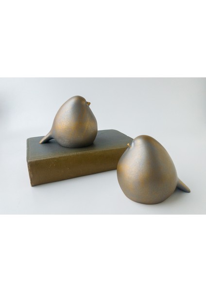 Dekoratif Tombul Kuş Soyut Biblo (Füme-Altın) Ev Hediyesi fırsatları