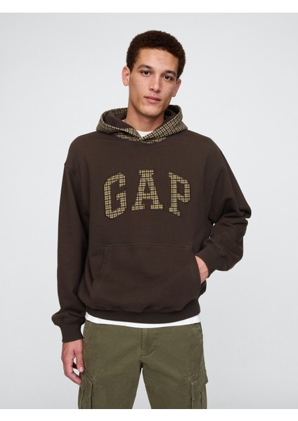 Erkek Kahverengi Gap Logo Houndstooth Desenli Sweatshirt