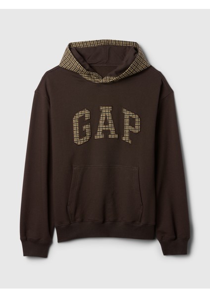 Erkek Kahverengi Gap Logo Houndstooth Desenli Sweatshirt