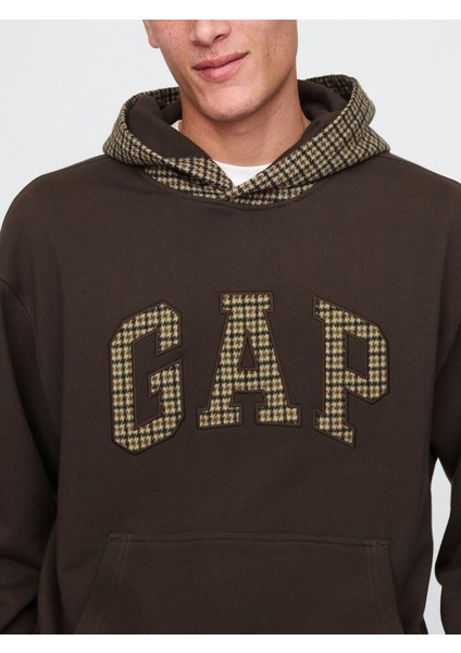 Erkek Kahverengi Gap Logo Houndstooth Desenli Sweatshirt