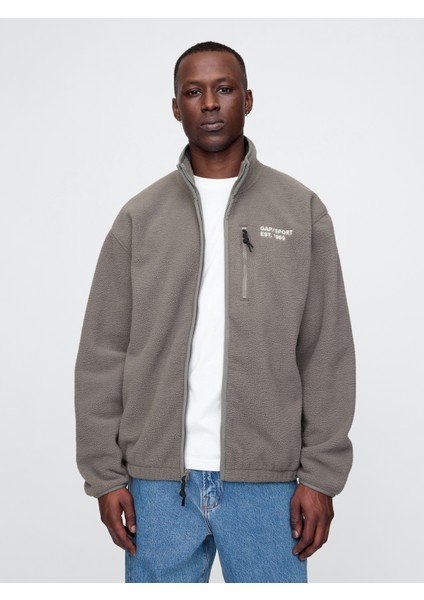 Erkek Gri Gap Logo Arctic Fleece Fermuarlı Ceket