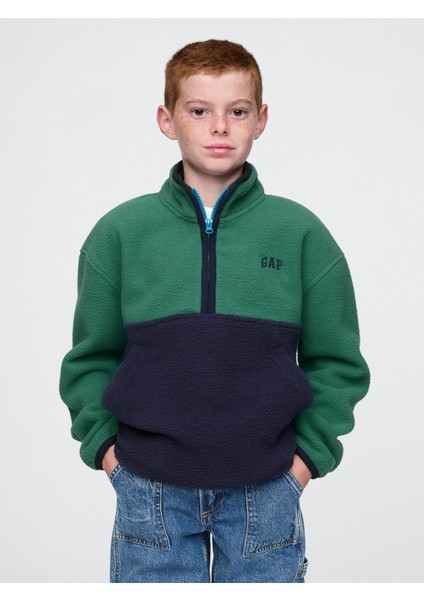 Erkek Çocuk Yeşil Gap Logo Yarım Fermuarlı Sherpa Sweatshirt