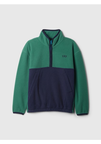 Erkek Çocuk Yeşil Gap Logo Yarım Fermuarlı Sherpa Sweatshirt