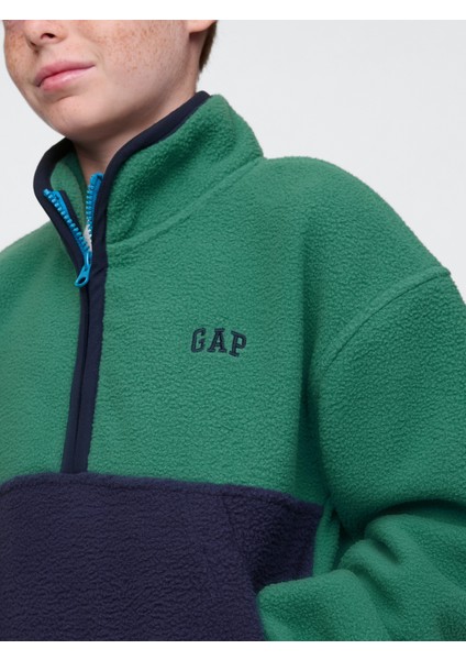 Erkek Çocuk Yeşil Gap Logo Yarım Fermuarlı Sherpa Sweatshirt