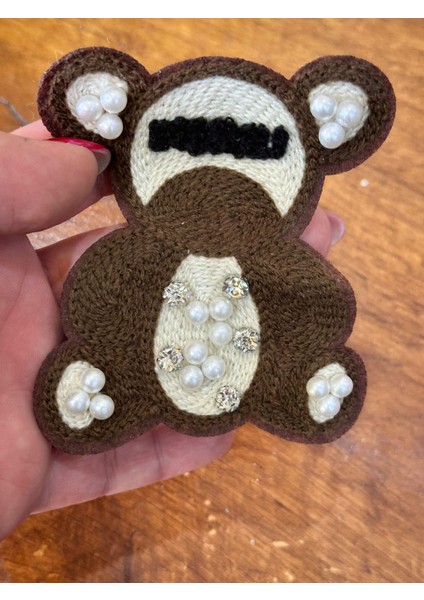 Zirkon Taş ve Inci Işleme Punch Dokuma Ayı Arma Dikiş Aplike 10X8 cm