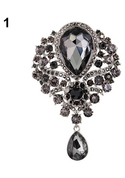 Gri Tarzı Elegan Düğün Gelin Buketi Net Kristal Taşlı Damla Küpe Broş (Yurt Dışından)