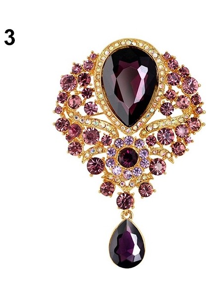 Gri Tarzı Elegan Düğün Gelin Buketi Net Kristal Taşlı Damla Küpe Broş (Yurt Dışından)