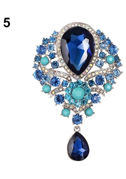 Gri Tarzı Elegan Düğün Gelin Buketi Net Kristal Taşlı Damla Küpe Broş (Yurt Dışından)