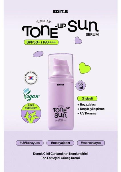 Makyaj Bazı Olarak Da Kullanılabilen Nemlendirici Aydınlatıcı Etkili Edıt.b Tone-Up Sun Serum SPF50 fiyatları