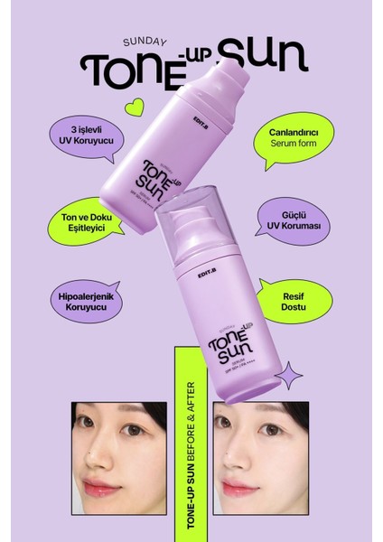 Makyaj Bazı Olarak Da Kullanılabilen Nemlendirici Aydınlatıcı Etkili Edıt.b Tone-Up Sun Serum SPF50 indirimleri