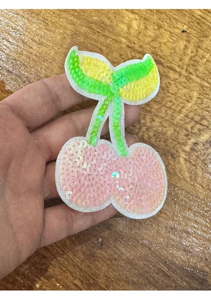 Ütü Ile Yapışan Payetli Pembe Kiraz Arma Dikiş Aplike 10X8 cm fiyatları