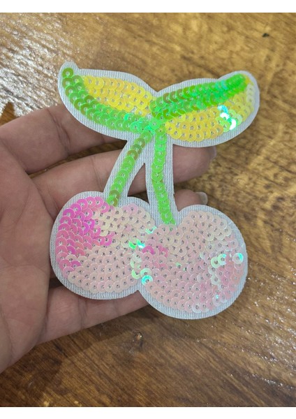 Ütü Ile Yapışan Payetli Pembe Kiraz Arma Dikiş Aplike 10X8 cm modelleri