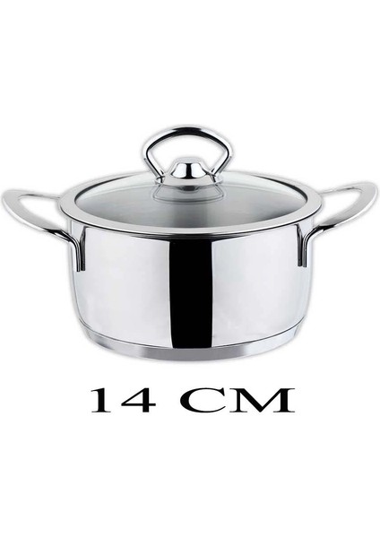 Cam Kapaklı Mini Çelik Tencere 14 Cm