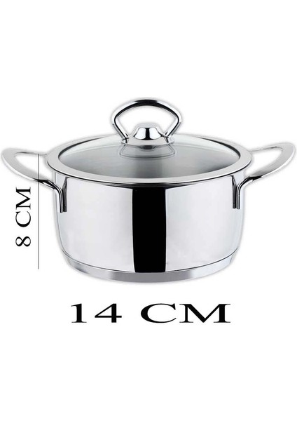 Cam Kapaklı Mini Çelik Tencere 14 Cm