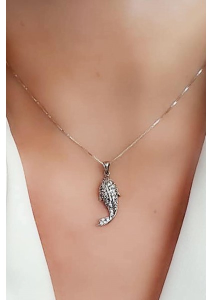 Zirkon Taşlı 925 Ayar Gümüş Balık Kolye fiyatları