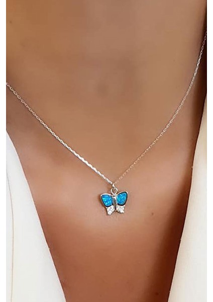 Opal Taşlı Italyan 925 Ayar Gümüş Kelebek Kolye fiyatları