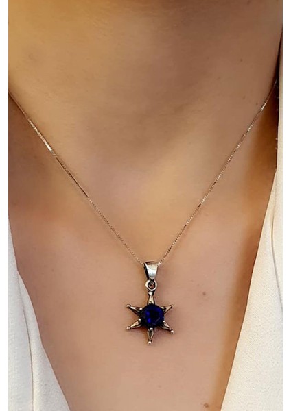 Lacivert zirkon taşlı 925 ayar gümüş yıldız kolye