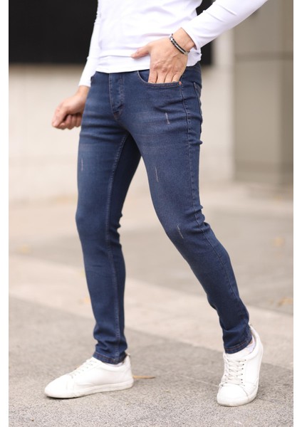 Erkek Jean Slim Fit Dar Paça Likralı Esnek Kot Pantolon