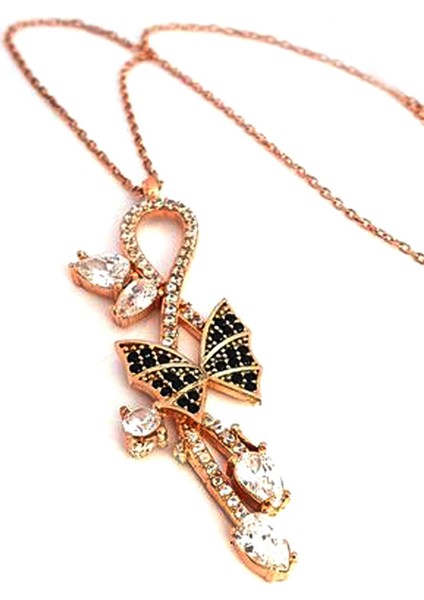 Oniks Zirkon Taşlı 925 Ayar Gümüş Rose Kolye fiyatları