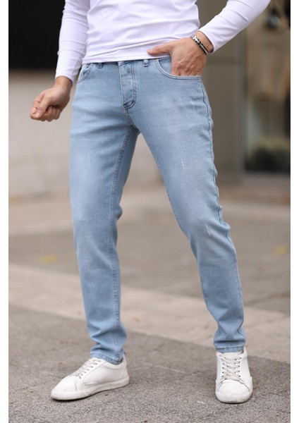 Erkek Jean Slim Fit Dar Paça Likralı Esnek Kot Pantolon