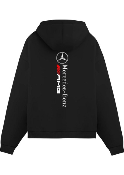 Baskılı Siyah Unisex Oversize Fit Pamuklu Kapüşonlu Sweatshirt
