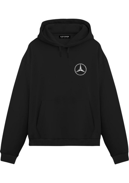Baskılı Siyah Unisex Oversize Fit Pamuklu Kapüşonlu Sweatshirt