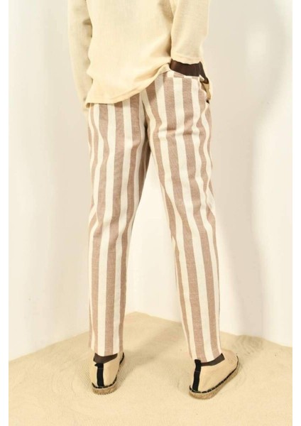 Siyah Çizgili Bohem Keten Pantolon fırsatları