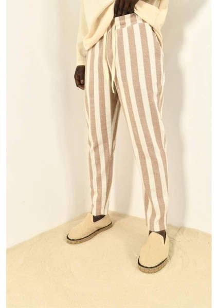 Siyah Çizgili Bohem Keten Pantolon indirimleri